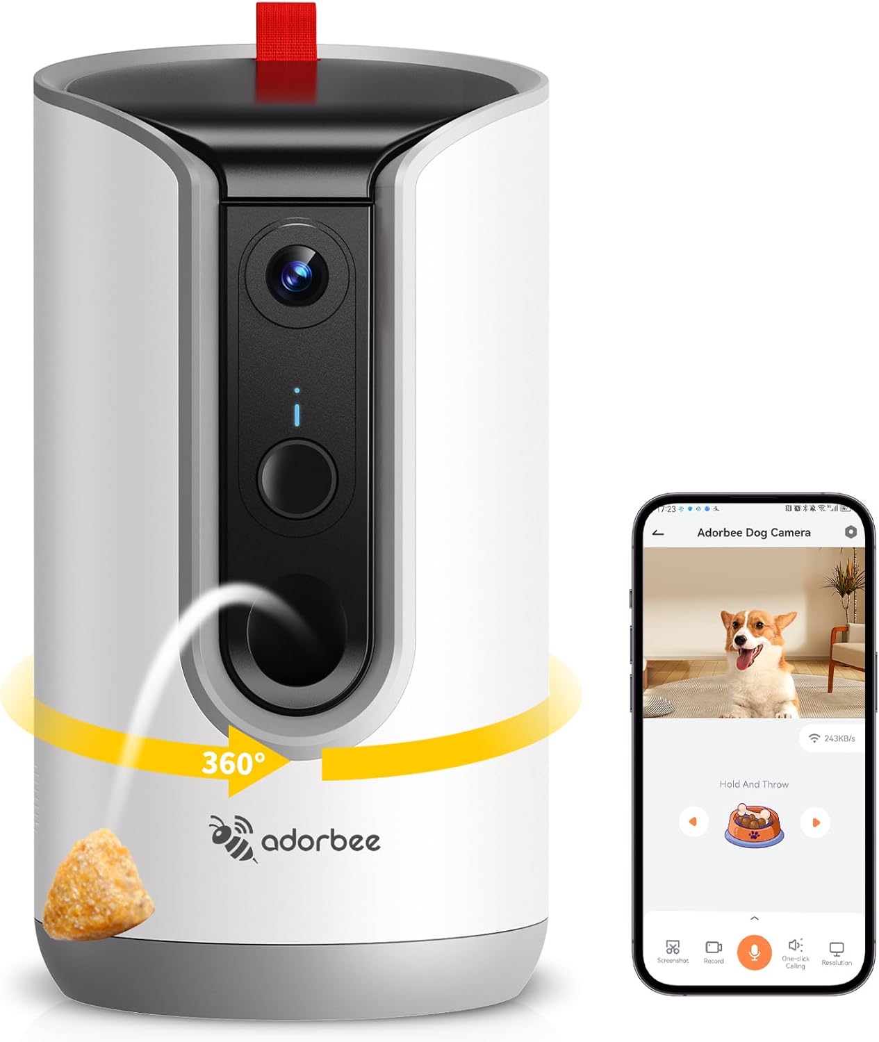 Pet Camera Dog Treat Dispenser: 2K Video Two Way Audio 360 Automatic Tracking for Cat Dogs – 5g WiFi Remote View and Bark Alert on Phone App Compatible with Alexa & Google Assistant