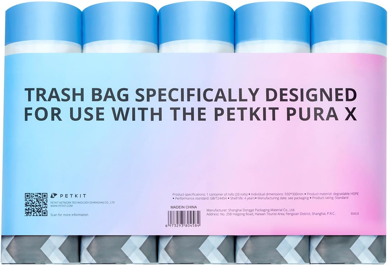 PETKIT PuraX PuraMax Replaced Waste Bags-5 Rolls, Portable Cat Litter Waste Receptacles Bags for Self-Cleaning Cat Litter Box