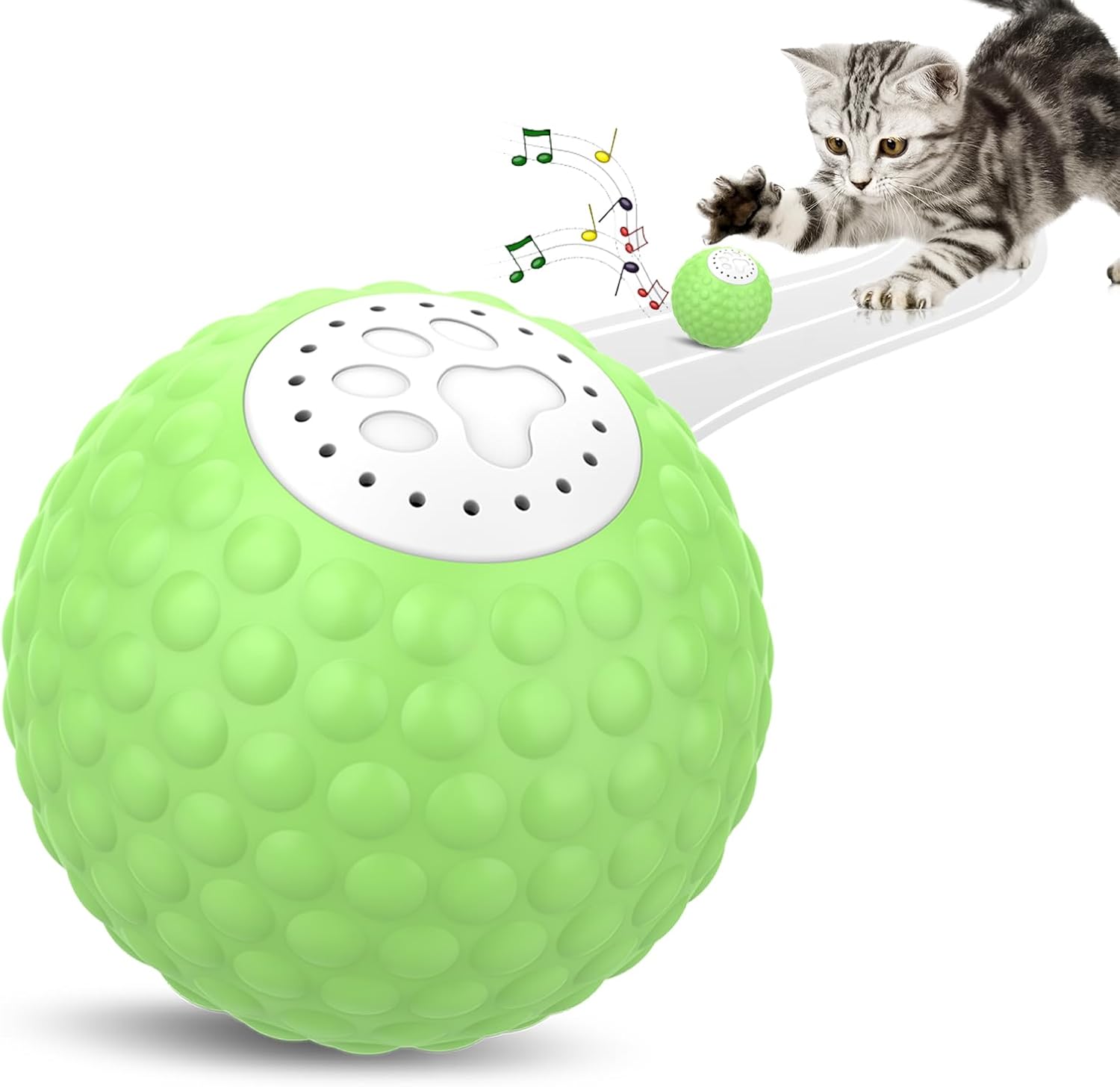 Smart Interactive Cat Toy, Automatic Moving Bouncing Rolling Ball for Indoor Cats, Peppy Cat Toy with Lights/Simulation Bird Sound, Christmas Cat Toys, USB Rechargeable