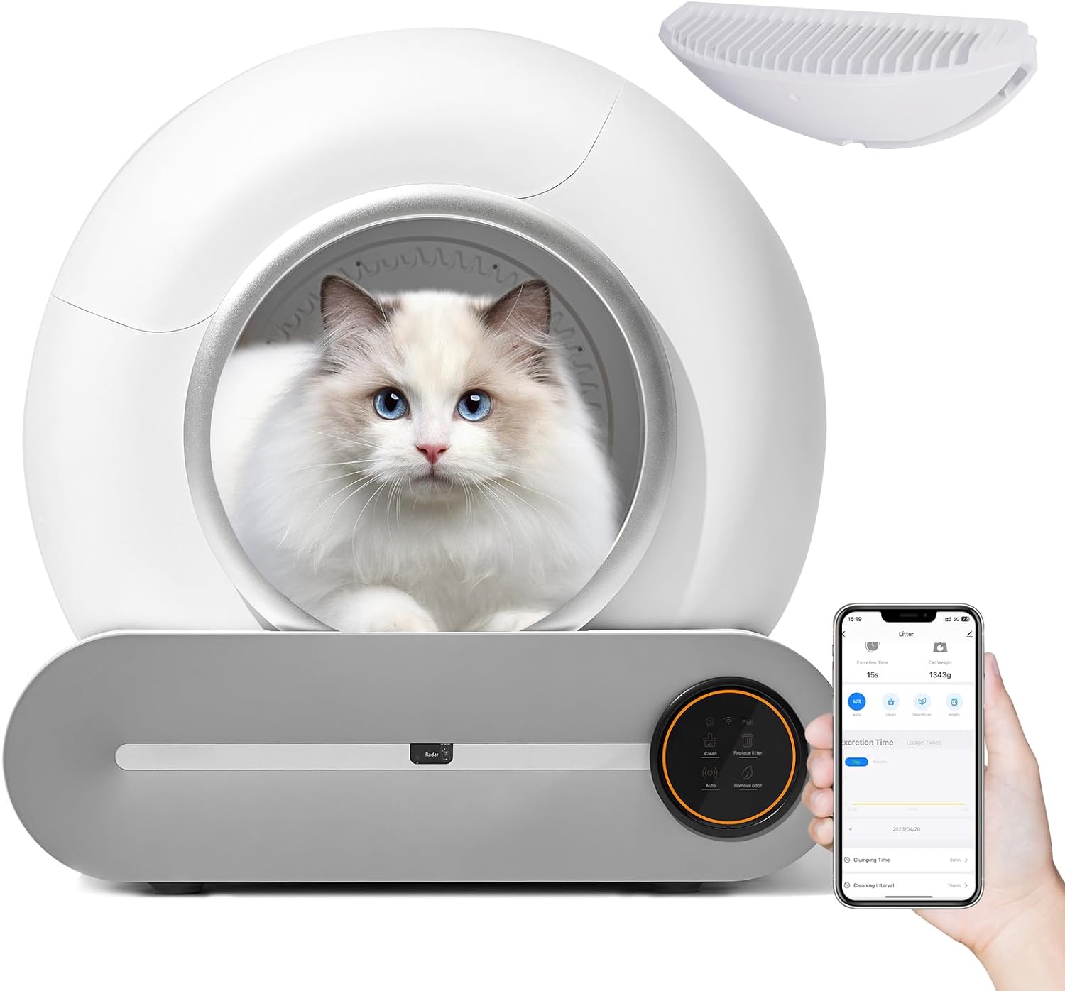 Self-Cleaning Cat Litter Box, Smart Cat Litter Cleaning Robot with APP Control, Automatic Cat Litter Box, Secure Alert/Health Monitor/Ionic Deodorizer/Anti-Pinch/with 65L X-Large Space,