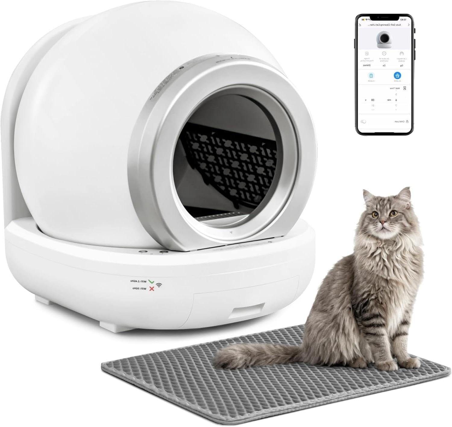 WARCAT Self Cleaning Cat Litter Box, Automatic Large Cat Litter Box with APP Control Kitty Litter Box for Multiple Cats with 2 Roll Garbage Bags and Mat