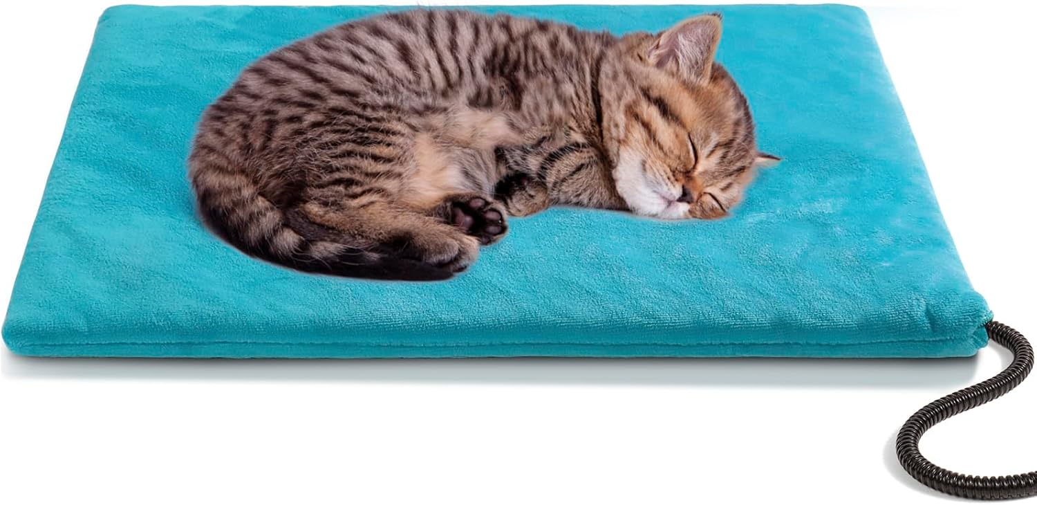 Outdoor Pet Heating Pad for Dogs & Cats, Fully Waterproof Heated Cat Bed with Built-in Thermostat, Heated Bed Blanket for Outside Animals Puppy Feral barn Cats