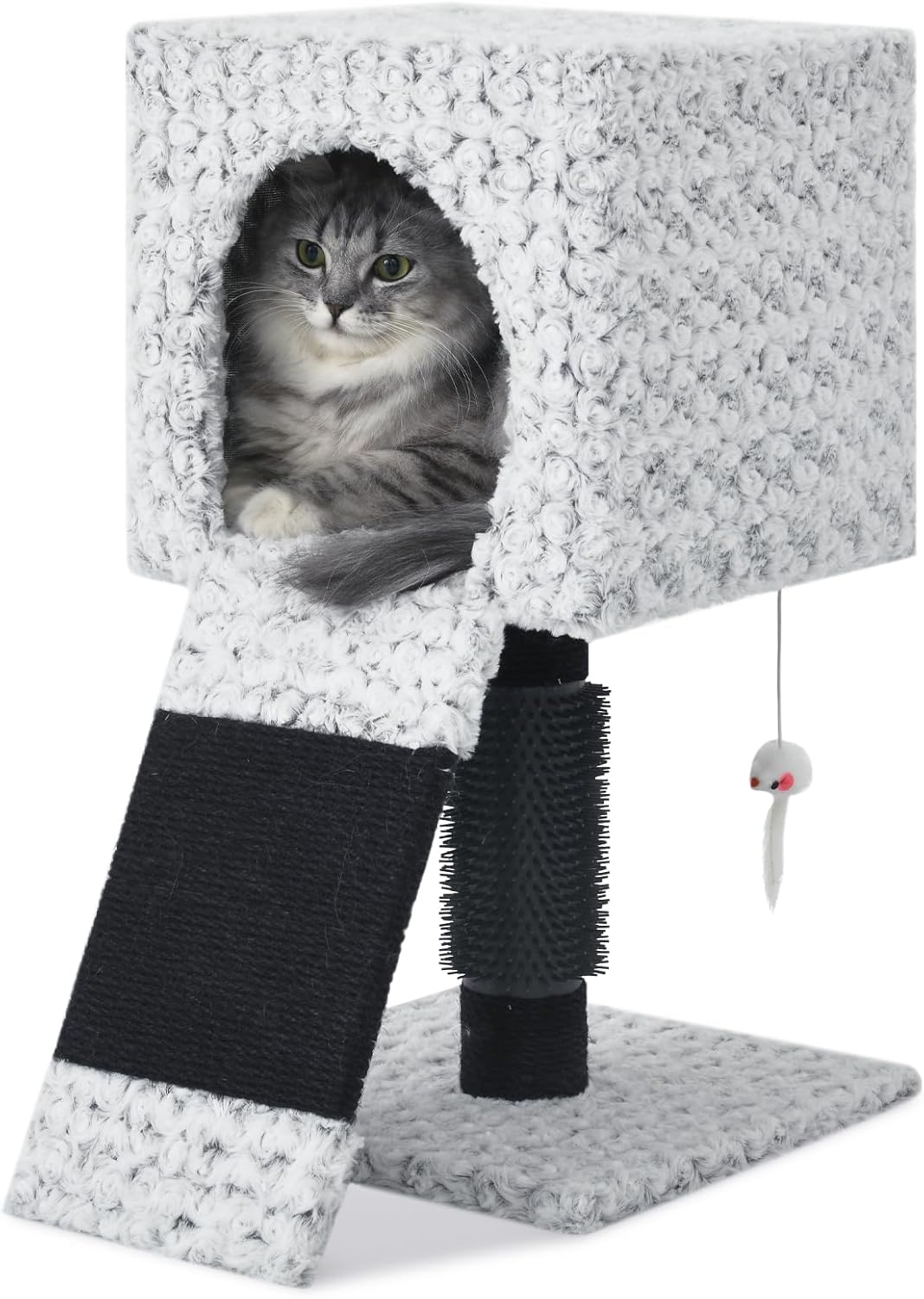 Small Cat Tree Cat Tower, Cat Condo for Kittens up to 7 lbs, Climbing Ladder, Cat Tree for Indoor Cats with Scratching Pad Post, for Kittens Small Cats, Gray