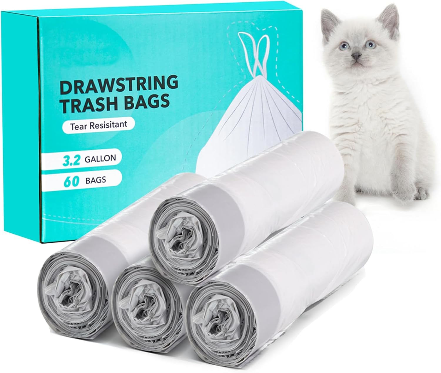 Self Cleaning Cat Litter Box, Cat Waste Bags for Automatic Cleaning Litter Boxes, Drawstring Extra Sturdy Pet Poop Bags CLB02, 20 x 18 Inches (4 Packs/60 Counts)