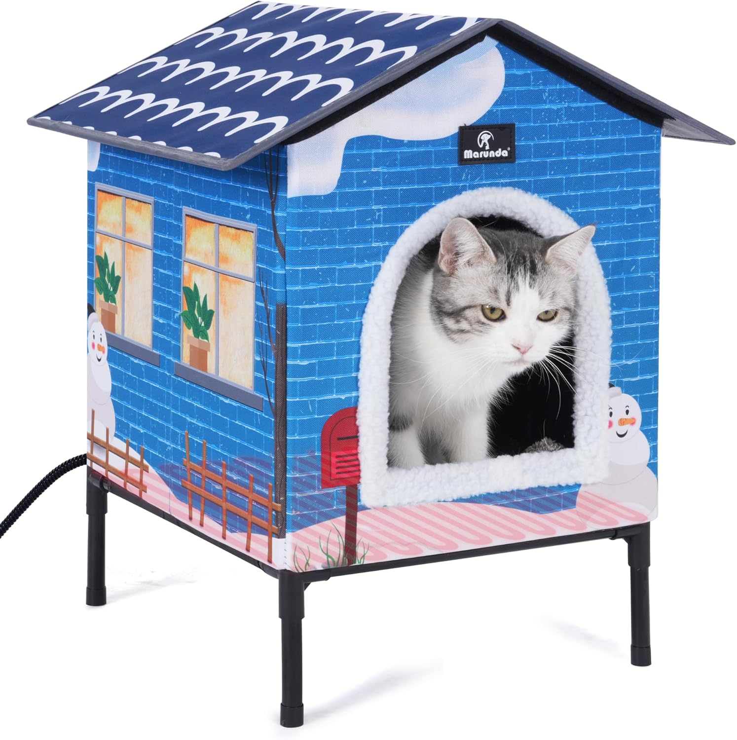 Elevated Heated Cat Houses for Outdoor Cats in Winter, Heated cat House for Indoor and Kitty Shelter for Your Pet to Stay Warm and Cozy,Waterproof & Easy Assemble.(2 Step Finish)